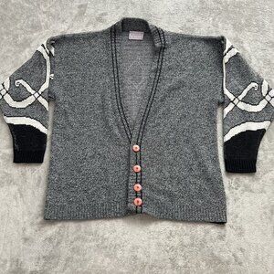 Vintage Le Tigre Sweater Mens Large Black White Acrylic Cardigan Grandpacore